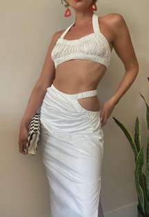 White Cotton Top & Skirt Set 