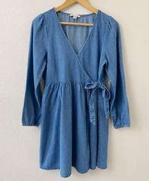 Size Large Tall Blue Denim Chambray Wrap Dress