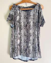 Snakeskin Print Cold Shoulder Blouse