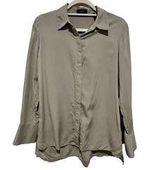 THEORY SAGE GREEN SILK BUTTON DOWN LONG SLEEVE SHIRT TOP S