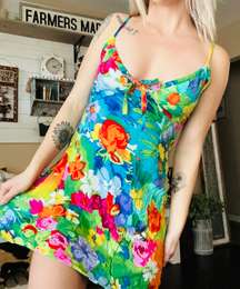 Vintage 90s/Y2K colorful tropical Hawaiian Day Glow Mini Dress