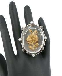 Large Mars and Valentine Sterling Silver Vintage Rose Cocktail Statement Ring 8