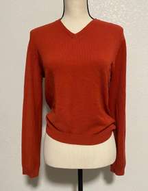 Vintage Womens V-Neck Long Sleeve Slim Stretch Sweater Size Large Red orange