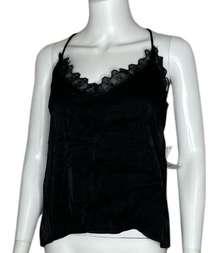 Aqua Women's Black Lace Trimmed V-Neck Lightweight Halter Lacey T-Back Tank sz S