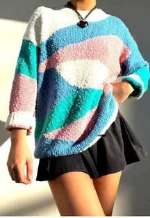 Blair Boutique Retro and Groovy 80's Abstract Knit Long Sleeve Sweater 100% Acry