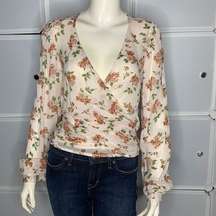 Red Haute Floral Billie Sleeve Wrap Top Size Small