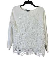 Adrianna Papell Women's White Lace Front Pullover Sweatshirt - Size M