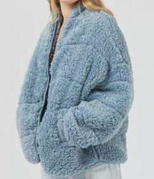 URBAN OUTFITTERS Eden Oversized Teddy Bear Jacket Blue Sherpa Button Warm Coat M