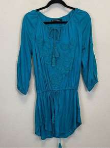 VIX Paula Hermanny Embroidered Caftan Swim Cover Up Turquoise Size S