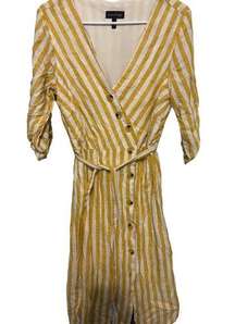 Luxology Faux Wrap yellow and white striped dress size small