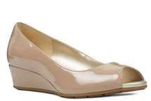 Alfani Nude Cammi Patent, Leather Peep, Toe Wedge Size 9.5 B-24