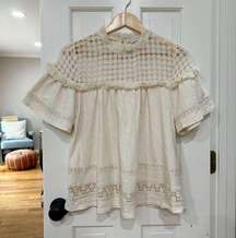 Women’s Anthropologie Eri + Ali Ivory Lace Embroidered Blouse Top Size M