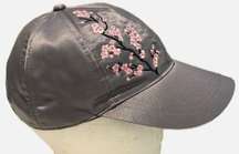 Gray Satin Cherry Blossom Baseball Cap Hat