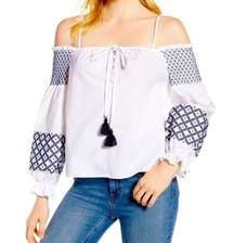 Rebecca Minkoff Tiffany Off-the-Shoulder Embroidered Poplin Top