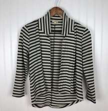 Lily White Cropped Open Front Black Beige Stripe Cardigan Size S