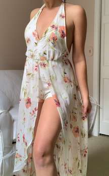 Floral Halter Maxi Romper 