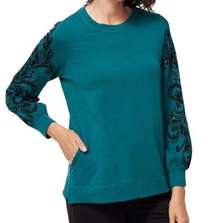 Chico's Zenergy Sequined French Terry Scrolls Sweatshirt in Peacock Teal