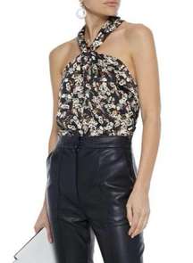 Rebecca Minkoff Winnie Floral Halter Top Twist Front Flower Tank Top Satin Large