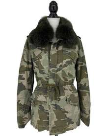 MR & MRS ITALY Camouflage Print Coat with Fox Fur Collar