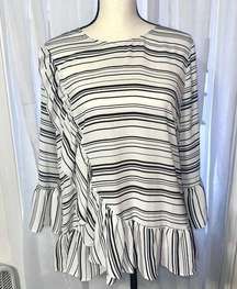 Women's Striped Ruffle Hem Blouse Size L