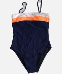 Relleciga One Piece Swimsuit Blue Orange White Size Medium Modest Paris NEW