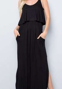 Long Maxi Dress Boho With Slit Black Medium