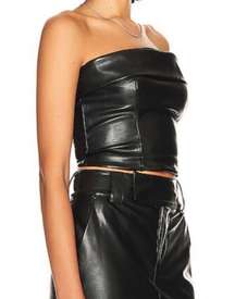 Helsa Waterbased Faux Leather Bustier Top in Black