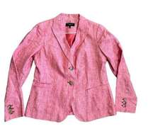 Talbots Pink Coral Blazer 100% Linen Two Button Front With Peaked Lapel 8P
