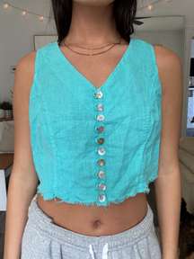 Turquoise Linen Cropped Tank