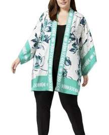 Alfani Plus Size Printed Kimono Created for Macy's Green White Tropical L/XL