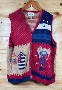 The Quacker Factory Vintage Women's Knitted Americana Sweater Vest Button Down S