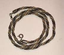 VINTAGE Silver Tan & Dark Brown Twisted Rope Chain Necklace