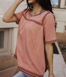 Bohme Nalei Embroidered Trim Top in Rose Size XL