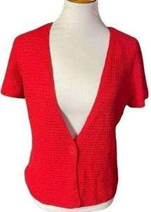 Jones New York Collection Red Short Sleeve One Button Closure Cardigan Size Peti