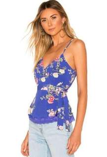 Joyce Top Feeling Blue Floral Wrap Lace Belted V-Neck Cami Tank