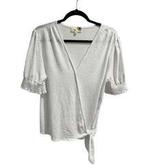 Everleigh Romantic Boho White Wrap Waffle Gauzy Blouse Women's Size L Smocking