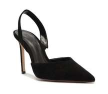 Schutz Lou Slingback Suede Pump Stiletto Heel Pointed Toe in Black Women's 6.5