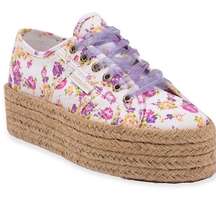 LoveShackFancy Superga canvas platform floral sneakers 39.5 9 euc extra laces