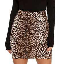 Naked Wardrobe Leopard Animal Print High Waisted Stretch Bodycon Skirt Mobwife S