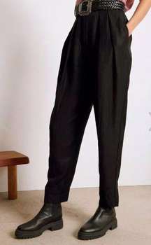 ba&sh Pants Womens US 2 Paolo Pleated Tapered Trousers Linen Blend‎ Black NEW