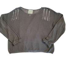 Distressed Open Weave Gray Sweater Top