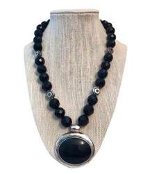 Black  onyx pendant silver necklace