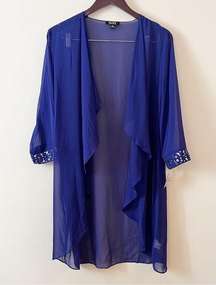 NWT SLNY - 9270367 Beaded Jewel Chiffon Cardigan Open Front Sz 14P *coat only