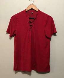 Z Supply Short Sleeve Criss-Cross Tie Neck Blouse Maroon Size Medium