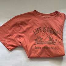 Life is Good fishing ‘Going Nowhere Fast’ orange logo t-shirt, size large