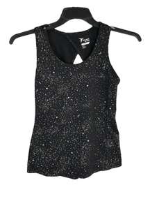 Go-Dry Black w Gold Moons, Stars, Circles Fitted Tank Top Women XS