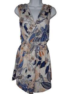 Women's V-neck & Back Blue floral Twisted Strap Romper S