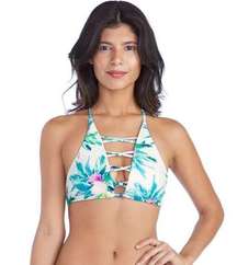 NEW Radio Fiji Corona High Neck bikini top, Medium, floral cream