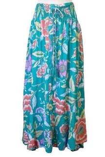 NWT Rachel Zoe Maxi Skirt Aqua Coral Tropical Floral Button Front Size Small NEW