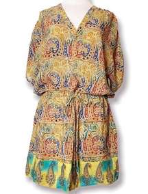 Tolani silk paisley print drawstring mini dress sz XS Anthropologie